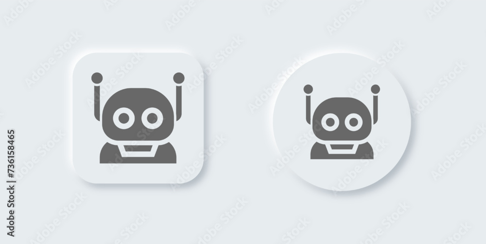 Robot solid icon in neomorphic design style. Artificial intelligence signs vector illustration. Robot solid icon in neomorphic design style. Artificial intelligence signs vector illustration.