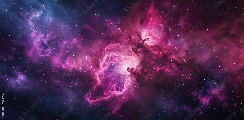 Majestic pink and purple nebula in deep space astronomy exploration - obrazy, fototapety, plakaty 