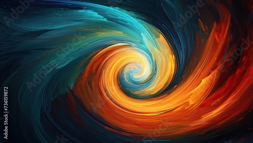 Abstract digital painting of an orange and blue swirl