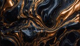Obsidian abstract black marble background art paint pattern ink texture watercolor soft bronze fluid wall. 