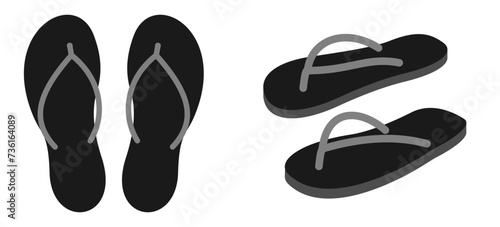 pair of flip flops vector set. top view and side view. sandals vector illustration isolated on white background.