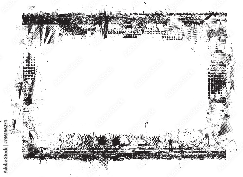 Grunge Black  Frame. textured rectangle for image. Vector