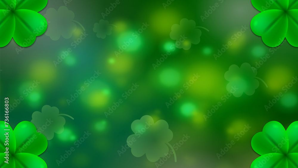 blurred green leaves background with clover leaves