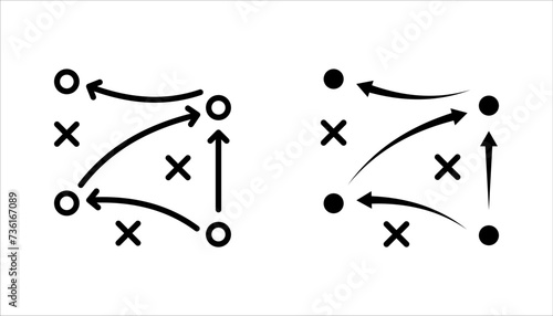 football tactics icon set, game success strategy in football, scheme play, vector illustration on white background