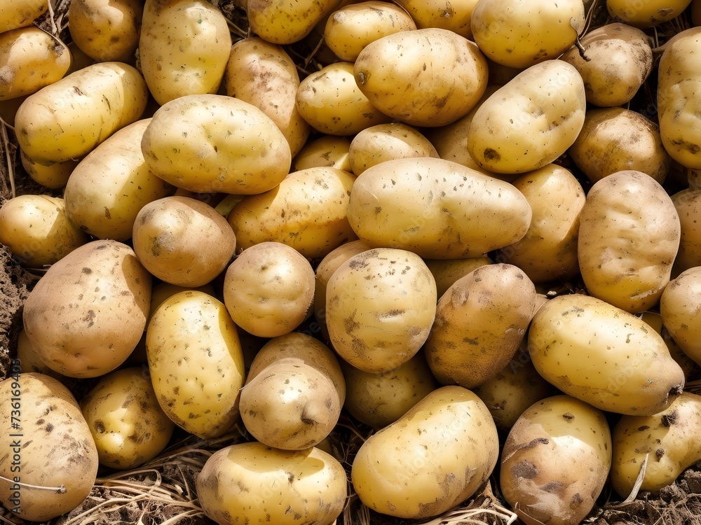 Many fresh organic potatoes in the field. Many fresh organic potatoes in the field.