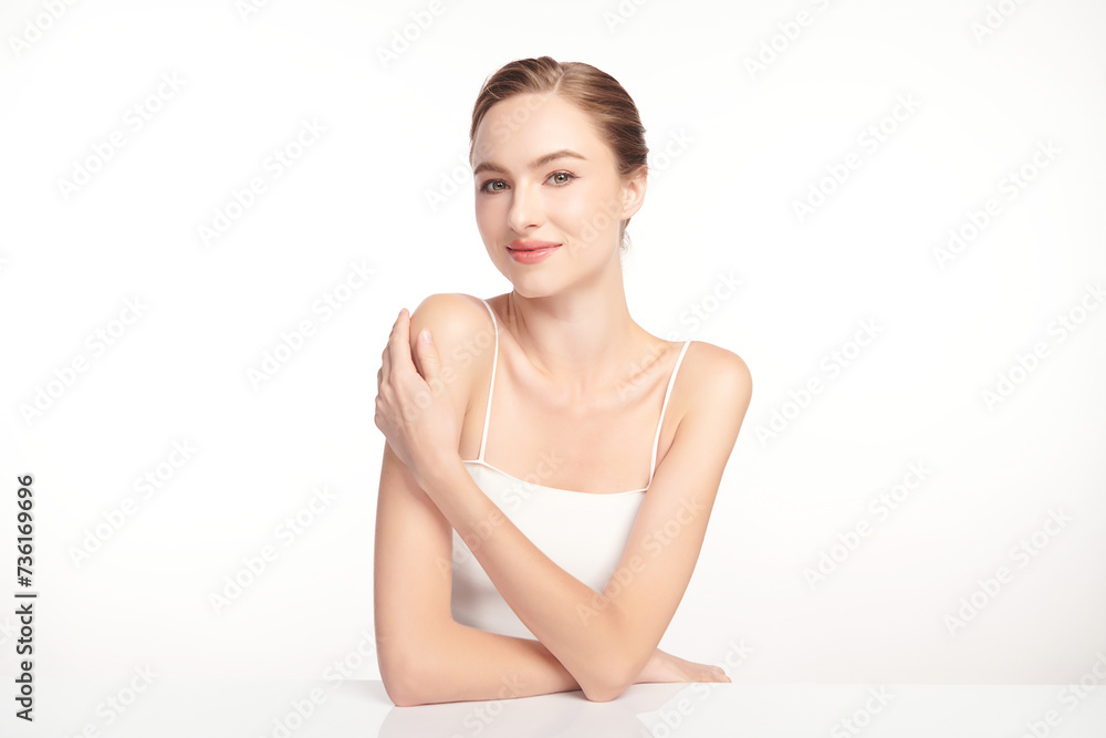 Beautiful young woman with clean fresh skin on white background, Face care, Facial treatment, Cosmetology, beauty and spa, women portrait. Beautiful young woman with clean fresh skin on white background, Face care, Facial treatment, Cosmetology, beauty and spa, women portrait.
