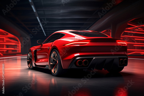 a red sports car in a dark room © Ion