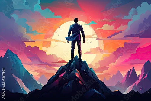 business man stand on a cliff success concept illustration