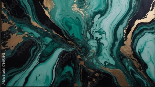 Seafoam green abstract black marble background art paint pattern ink texture watercolor satin bronze fluid wall.