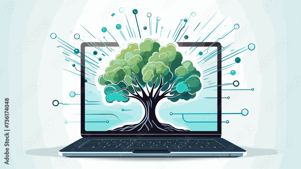 © J.V.G. Ransika - Abstract laptop with a tree growing from the screen illustrating the environmental impact of technology. simple Vector Illustration art simple minimalist illustration creative © J.V.G. Ransika - Abstract laptop with a tree growing from the screen illustrating the environmental impact of technology. simple Vector Illustration art simple minimalist illustration creative