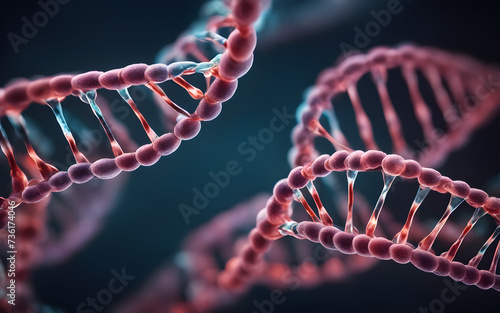 Closeup view of a DNA double helix, futuristic biotech concept