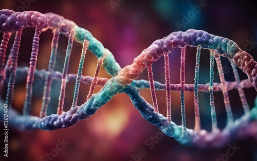 Closeup view of a DNA double helix, futuristic biotech concept