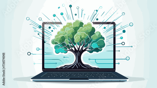 Abstract laptop with a tree growing from the screen  illustrating the environmental impact of technology. simple Vector Illustration art simple minimalist illustration creative