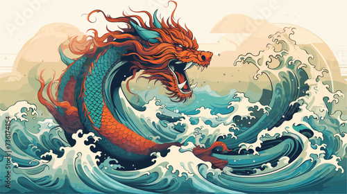 Abstract waves forming a dragon  blending mythical elements with the wonders of the natural world. simple Vector Illustration art simple minimalist illustration creative