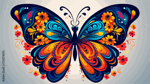 Butterfly with intricate patterns and vibrant colors  symbolizing transformation and beauty in nature. simple Vector Illustration art simple minimalist illustration creative