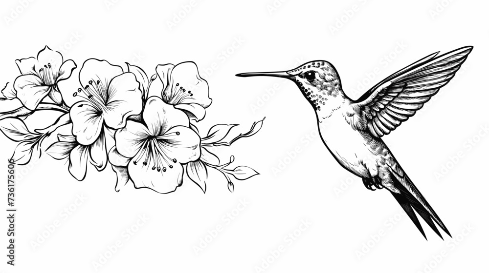 Obraz premium Hummingbird hovering near a blossoming flower representing the delicate balance of nature. simple Vector Illustration art simple minimalist illustration creative