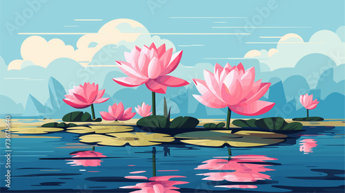 Lotus flower in a serene pond  symbolizing purity and spiritual growth in nature. simple Vector Illustration art simple minimalist illustration creative