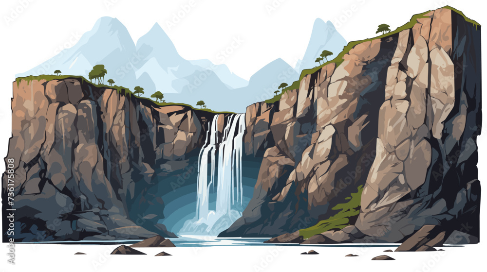 Majestic waterfall cascading down rocky cliffs  capturing the power and beauty of nature's water features. simple Vector Illustration art simple minimalist illustration creative - obrazy, fototapety, plakaty 