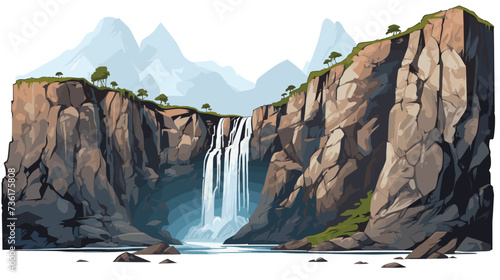 Majestic waterfall cascading down rocky cliffs  capturing the power and beauty of nature's water features. simple Vector Illustration art simple minimalist illustration creative photo