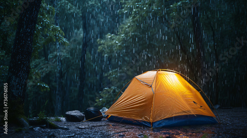 Rain on the tent in the quiet, calm tropical forest.