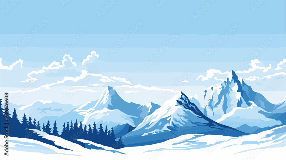 Fototapeta premium Snow-capped mountain peaks against a clear sky illustrating the pristine beauty of winter landscapes. simple Vector Illustration art simple minimalist illustration creative