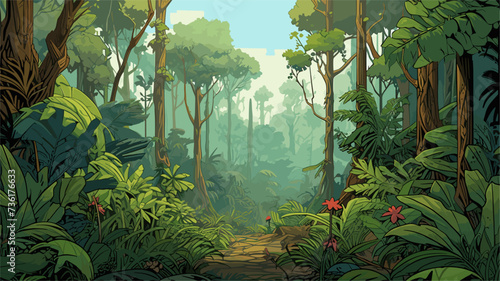 Rainforest canopy with lush vegetation  illustrating the vibrant biodiversity of tropical ecosystems. simple Vector Illustration art simple minimalist illustration creative