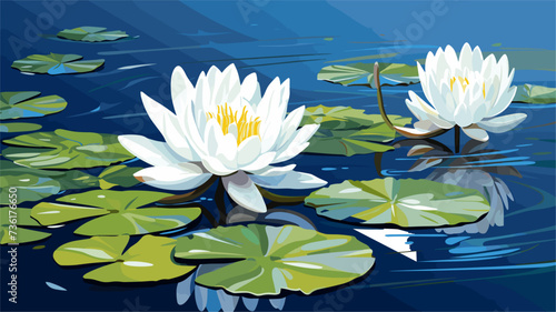 Water lily floating on a pond with reflections  capturing the serenity of aquatic environments. simple Vector Illustration art simple minimalist illustration creative