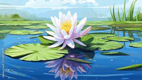 Water lily floating on a pond with reflections  capturing the serenity of aquatic environments. simple Vector Illustration art simple minimalist illustration creative