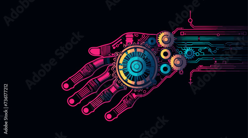 Abstract gears forming a robotic hand  representing the intersection of computer science and robotics. simple Vector Illustration art simple minimalist illustration creative