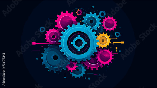 Abstract gears transforming into a code symbol  representing the synergy between hardware and software. simple Vector Illustration art simple minimalist illustration creative