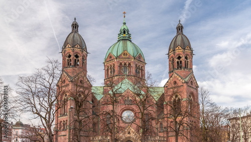 St. Luke's Church or Lukaskirche timelapse, the largest Protestant church in Munich, southern Germany #736179853