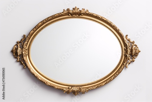 a gold oval frame with a white background