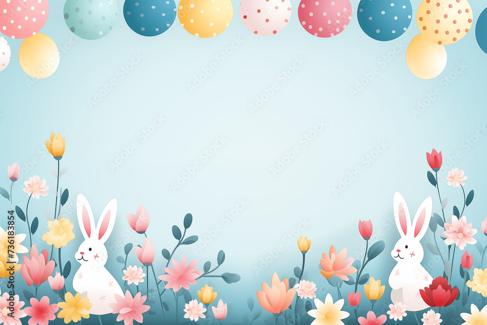 Colourful easter banner with bunnies, eggs and flowers