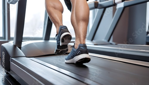 Close up of male legs running on treadmill in gym, Sport fitness training, Lifestyle people concept