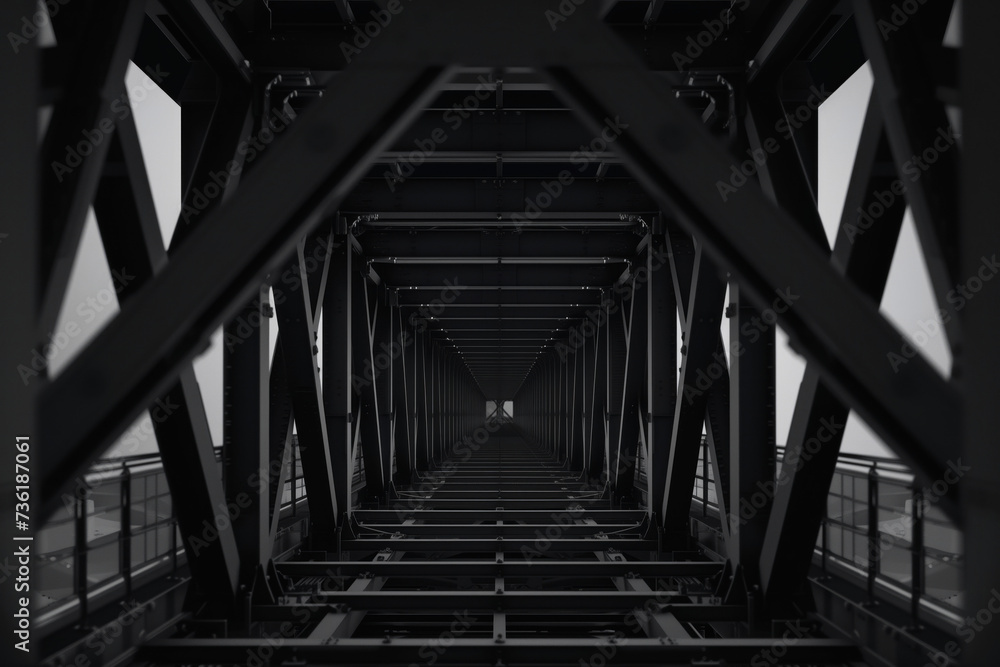 Black metal bridge jacking structure. Background image. Created with Generative AI technology Black metal bridge jacking structure. Background image. Created with Generative AI technology
