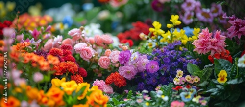 Vibrant and colorful flowers display at a charming flower shop with assorted blossoms