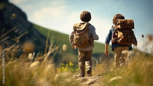 Two children hiking camping adventure © kraftbunnies