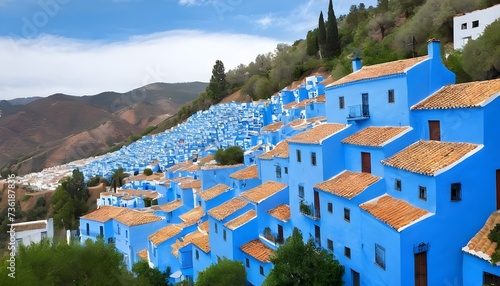 Juzcar, blue Andalusian village in Malaga, Spain. village was painted blue for The Smurfs movie launch photo
