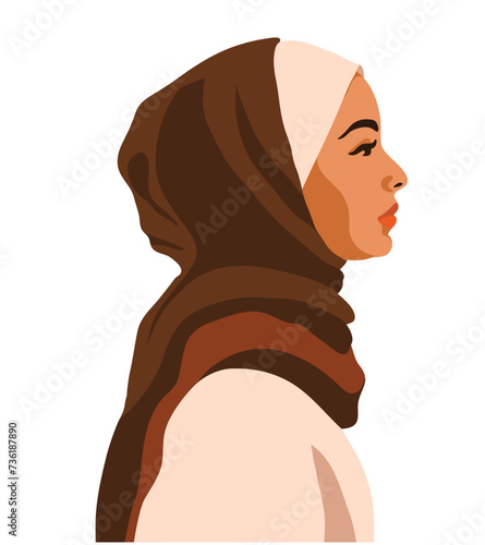 Muslim arab woman profile with hijab, female face vector illustration