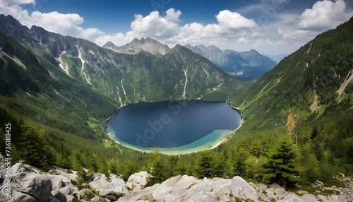 Landscape of mountain lake Morskie Oko near Zakopane, Tatra Mountains, Poland