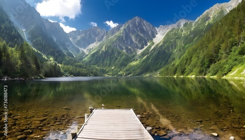 Landscape of mountain lake Morskie Oko near Zakopane, Tatra Mountains, Poland photo