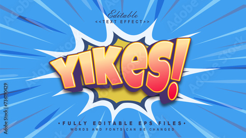 editable 3d cartoon yikes text effect.typhography logo photo