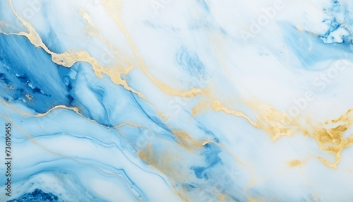 Abstract light blue marble texture with gold splashes, luxury banner, textured background