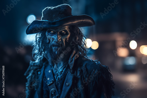 scary halloween zombie musketeer at night
