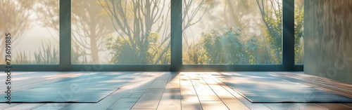 interior studio for joga practice in sun light photo