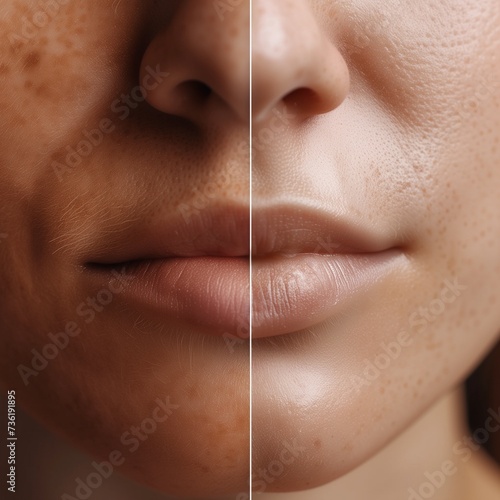 close up of a woman face to compare after some beauty treatment photo