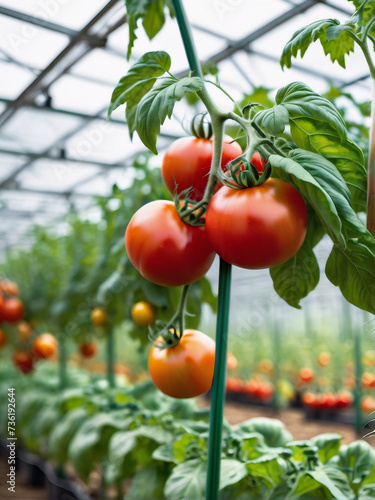 Wallpaper Mural Ripe tomatoes dangle from green vines in a greenhouse, part of an autumn harvest on an organic farm. Torontodigital.ca