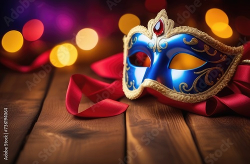 carnival mask on a red background. chic, carnival, Venetian mask, decorated with feathers.