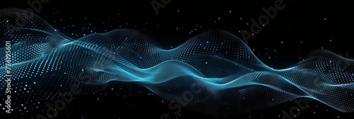 a blue color wave of sound on a black background, technology, digital, communication, 5G, science, music,futuristic, wavy flowing dynamic on dark background