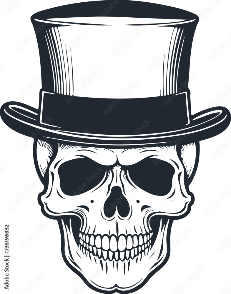 Fototapeta premium skull in top hat, vector illustration